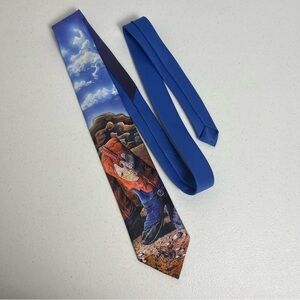Vintage Ralph Marlin "Boots & Spurs" Mens Tie Necktie 1992 Blue with Cowboy Boot